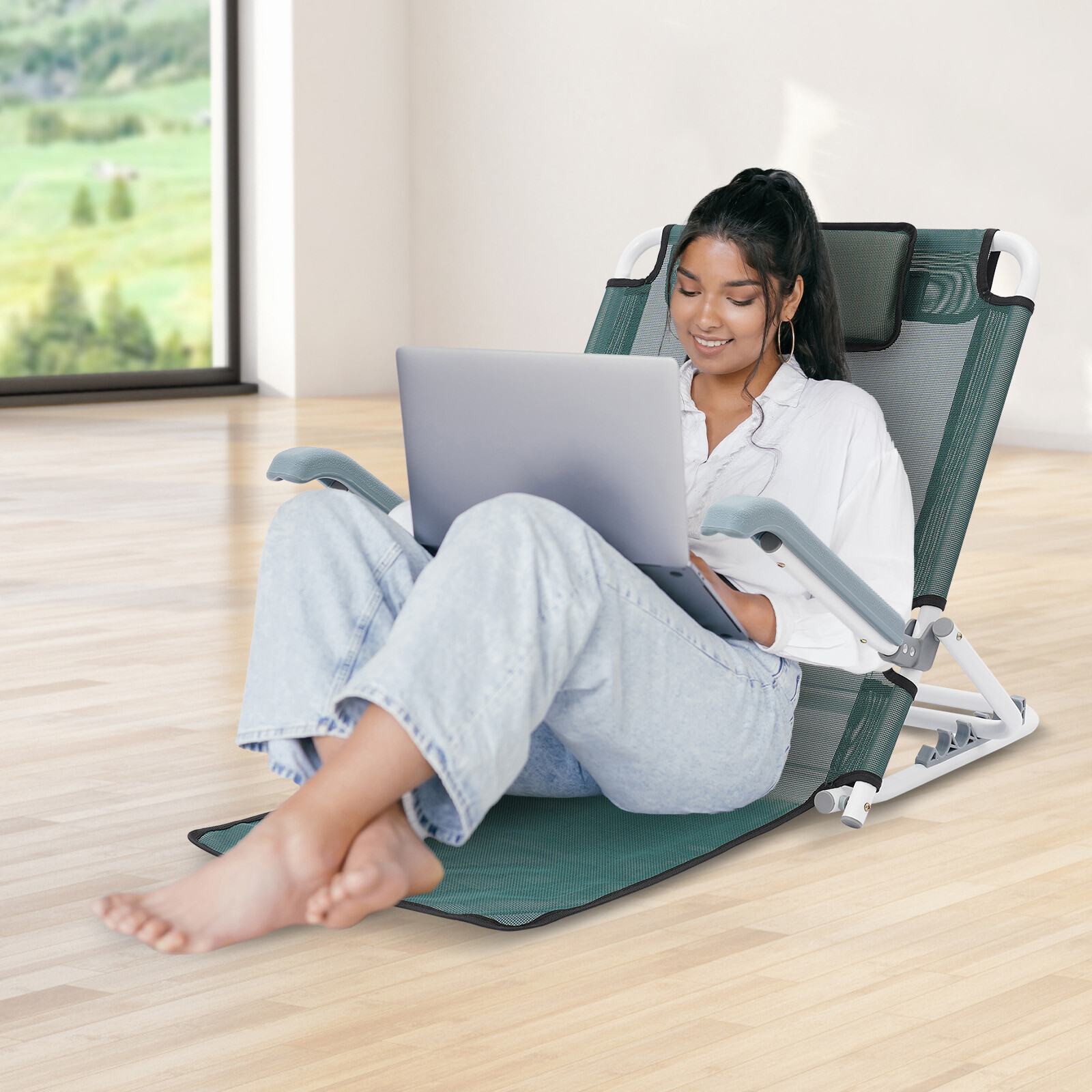 Foldable Bed Backrest Support Adjustable Sit-up Back Rest Bed Chair 198.42 lbs