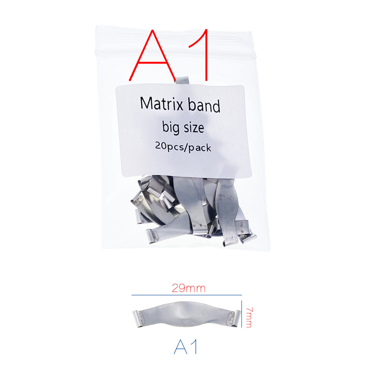 20Pcs Dental Saddle Contoured Metal Matrices Matrix Band 6 Sizes /SpringClip