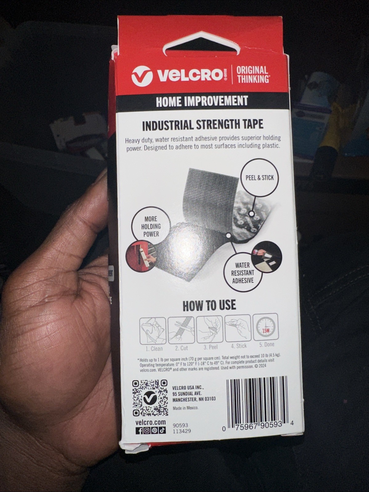 VELCRO Brand Industrial Strength Hook & Loop Tape 4ft x 2in Black Indoor Outdoor