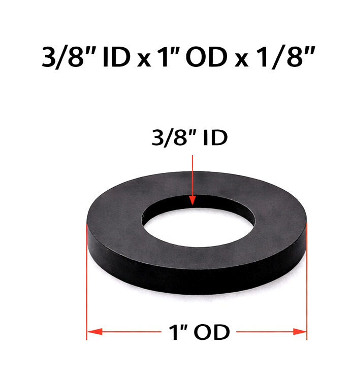 3/8″ ID x 1″ x 1/8″ Thick Black Rubber Flat Washers Various Package Sizes