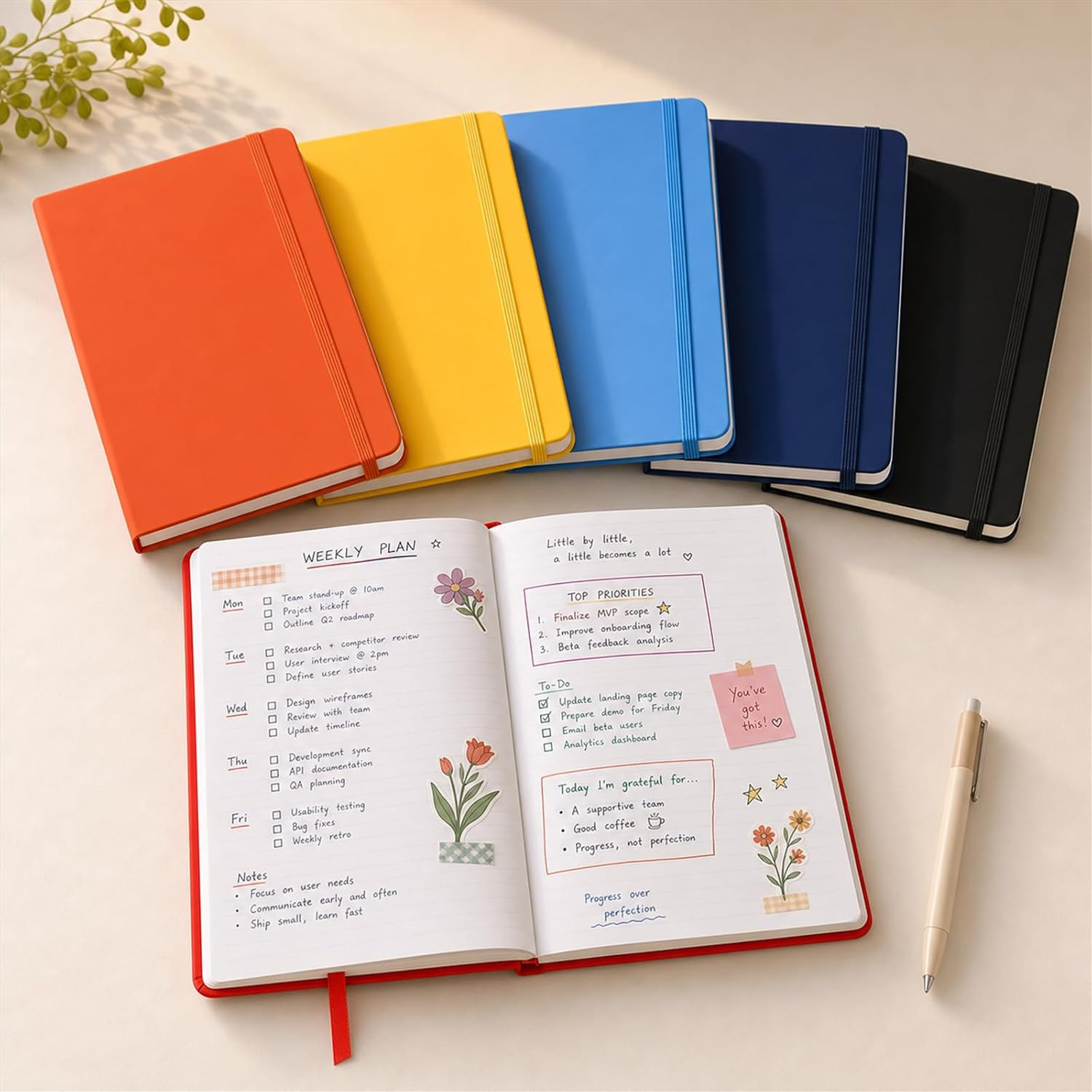 Hardcover Journal Notebook A5 Lined for Writing 200 Pages Classic Ruled Set