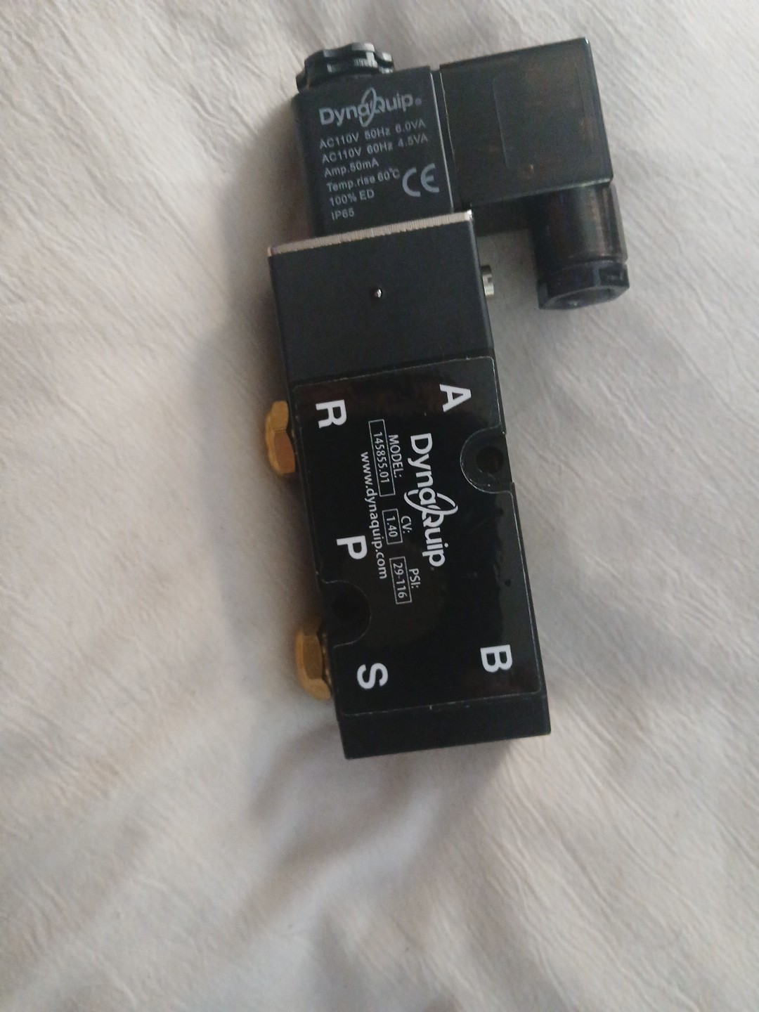 Dynaquip Model: 145855.01 Cv: 1.40 Psi: 29.116 50Hz 6.0VA AC110v 60Hz 4.5 VA Amp
