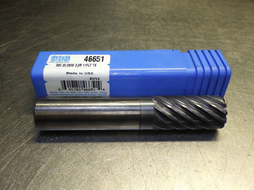 Kyocera / SGS 20mm 11 Flute Carbide Cr Endmill 20mm Shank 3mm R 46651 (LOC114)