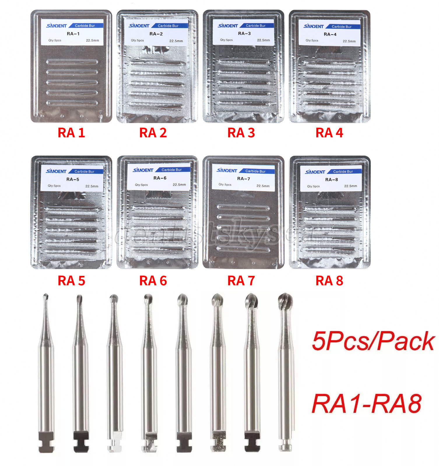 5Pcs Dental Round Carbide Bur for Slow Speed Latch Type RA 1# – 8# Burs
