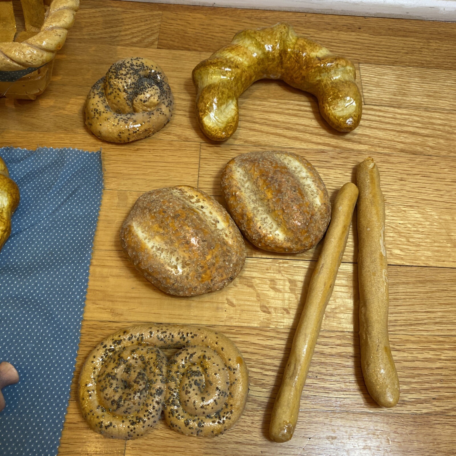 Realistic Fake Display Bread In a Basket Crafters Artist Made Mixed Materials
