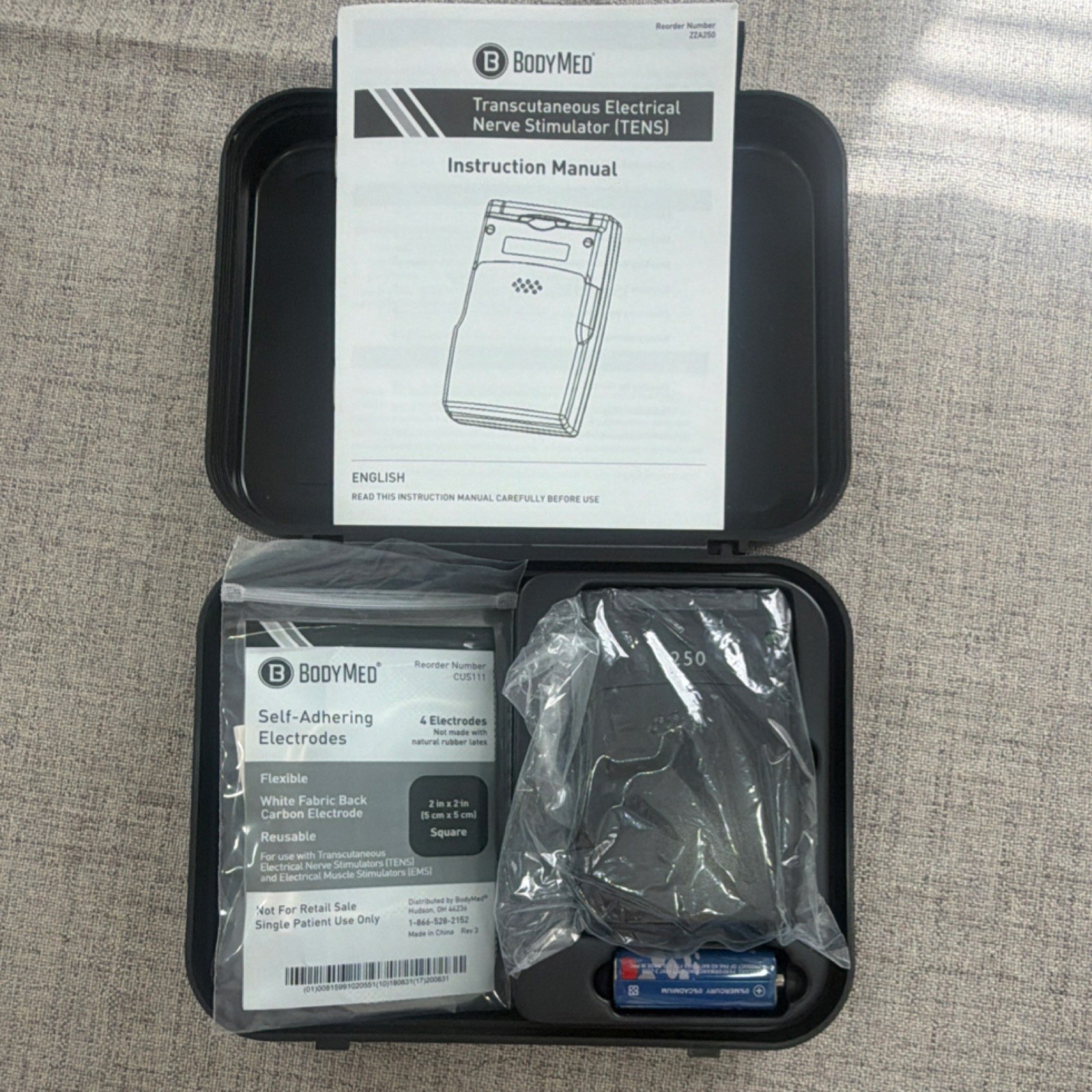 BodyMed 250 Analog TENS Unit 2 Channel Wearable with Electrodes & Accessories