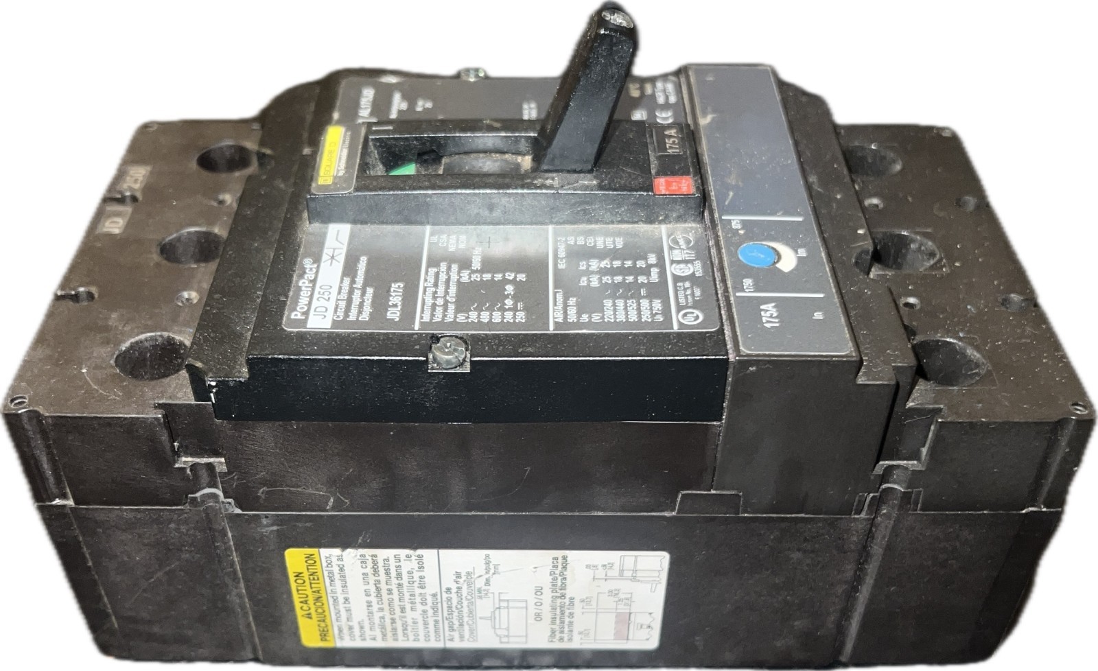 Square D JDL36175 PowerPact JD250 175A 3P 600V Circuit Breaker AL175JD