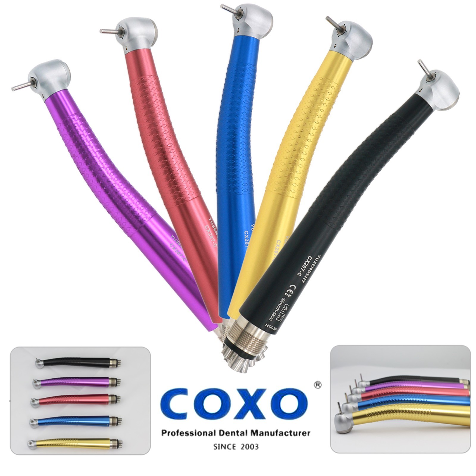 US COXO Dental CX207-C H14 High Speed Air Turbine Colorful Handpiece 4 Hole M4