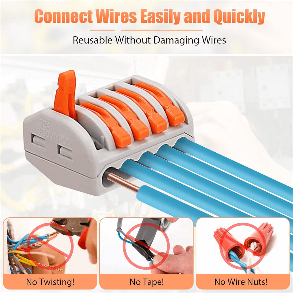 2/3/4/5/8-Port Way Reusable Spring Lever Terminal Block Cable Wire Connector
