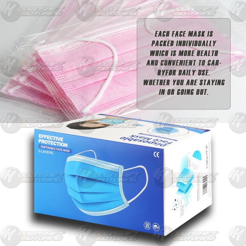 New 50 PCS PINK Face Mask Non Medical Surgical Disposable 3-Ply Mouth Cover IP