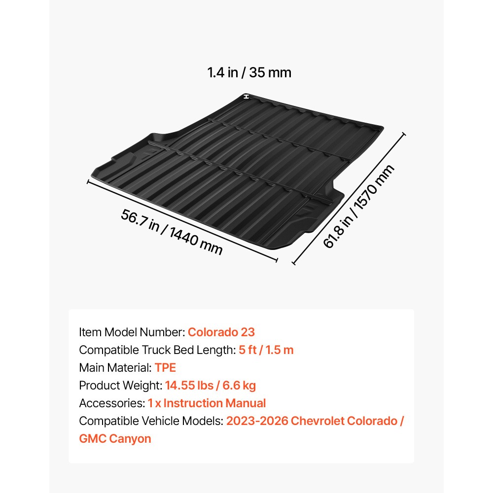 TPE Truck Bed Mat for Colorado/Canyon 2023-2026 5FT Bed