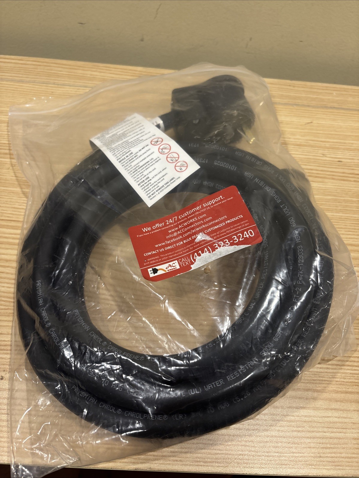AC WORKS® 10ft SOOW Extension Cord – NEMA TT-30P to L14-30R, 30A, 125V