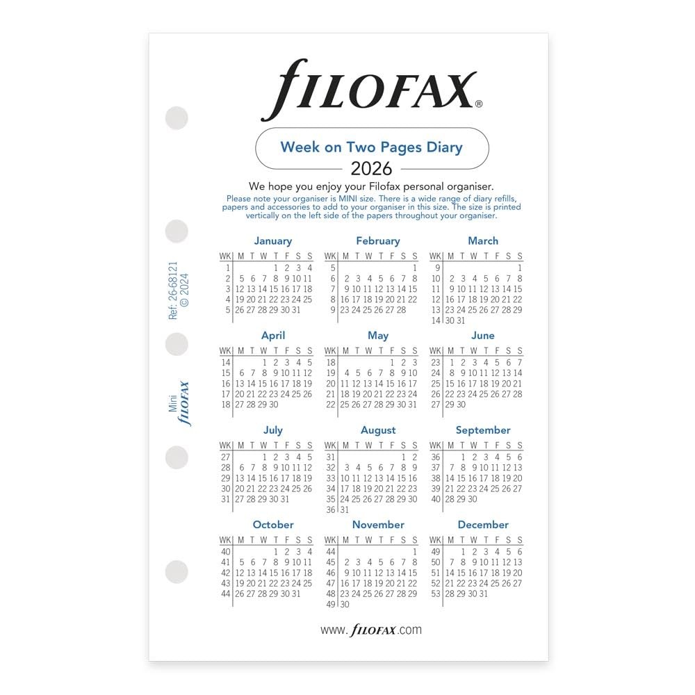 Calendar Diary Refill, Mini Size, Week-to-View with Notes Section, White Pape…
