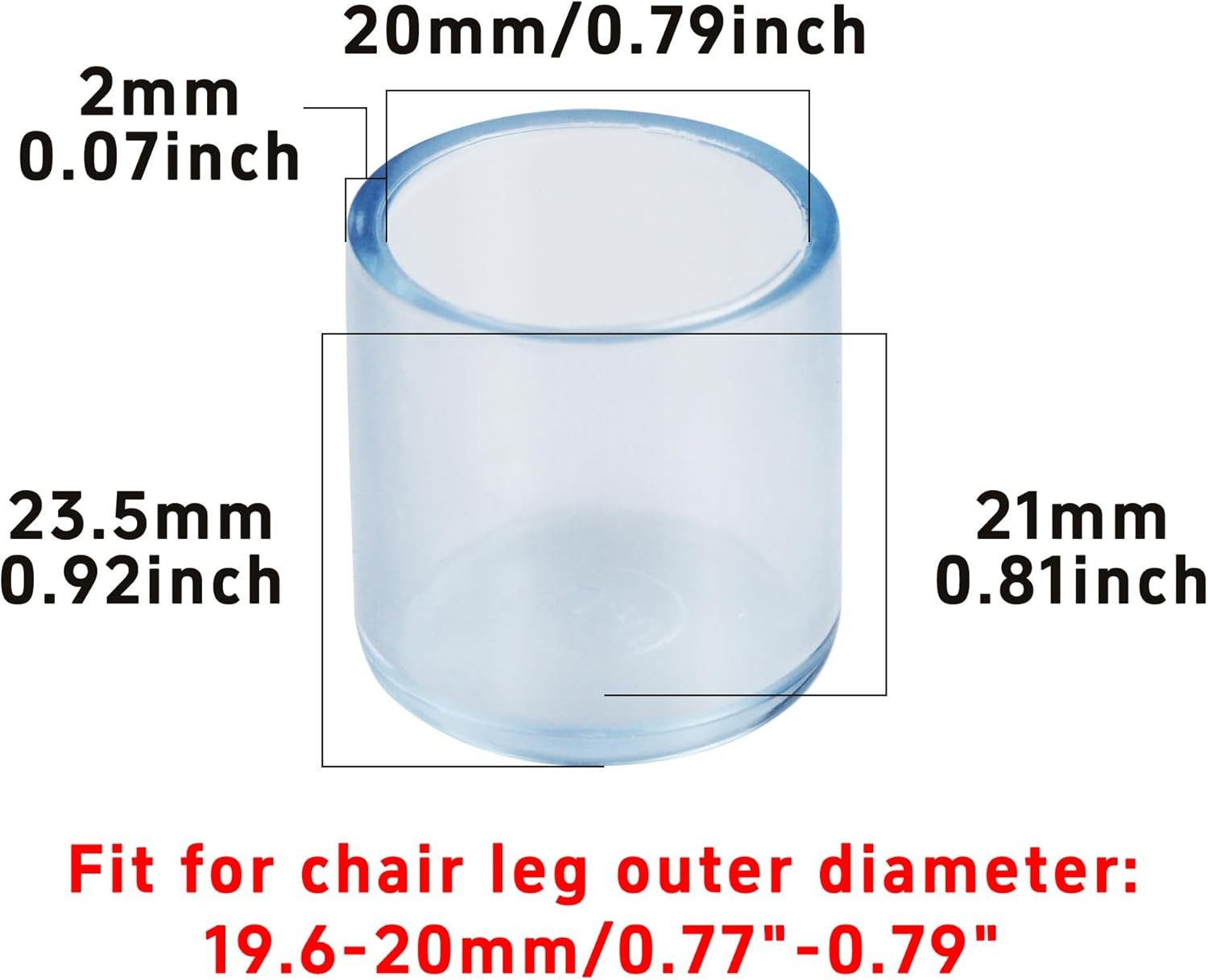 16PCS 3/4Inch ID Transparent Chair Leg Caps, Silicone 0.79 inches, Clear