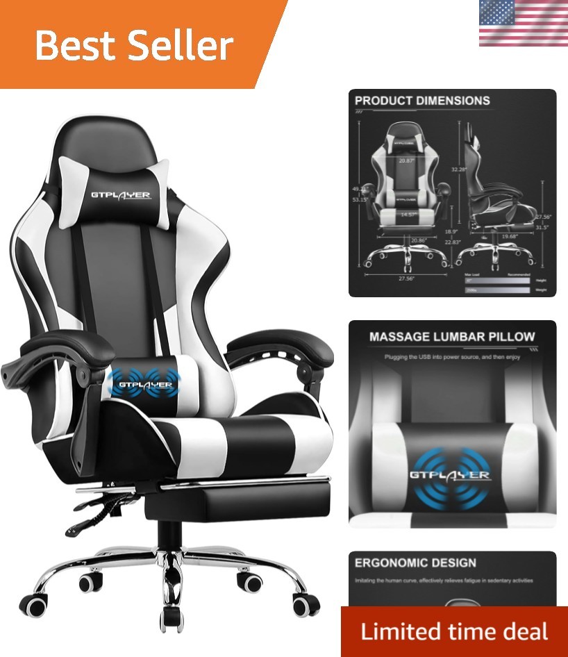 Gaming Chair Office Chair with Footrest Lumbar Support 360 Swivel Adjustable …