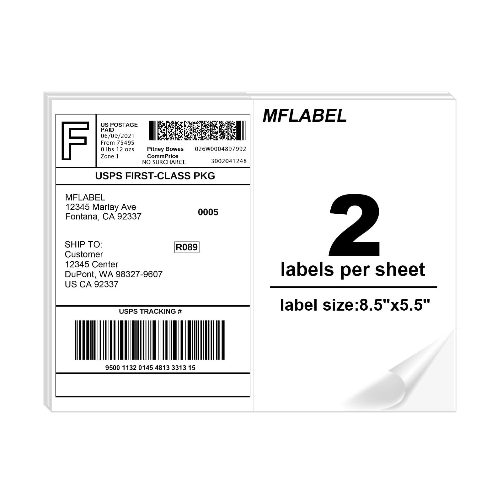 MFLABEL Half Sheet Shipping Labels – 200 Self Adhesive Sticker Sheets