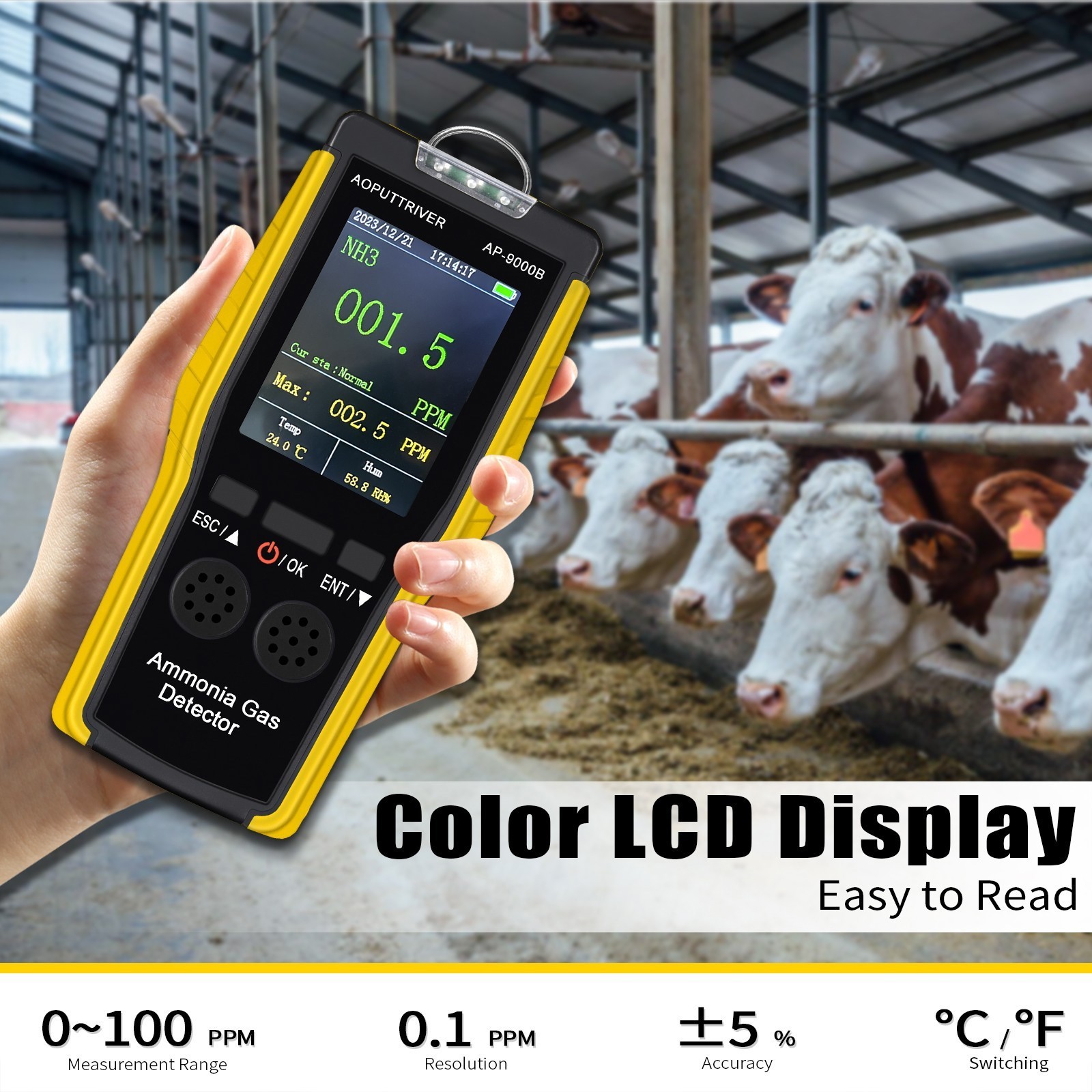 Ammonia Gas Detector 0~100PPM NH3 Monitor Temperature Humidity Tester Alarm Mode