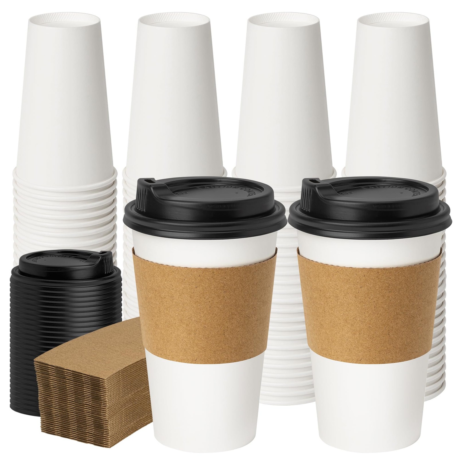 16 oz 50 Pack Coffee Cups with Lids & Sleeves