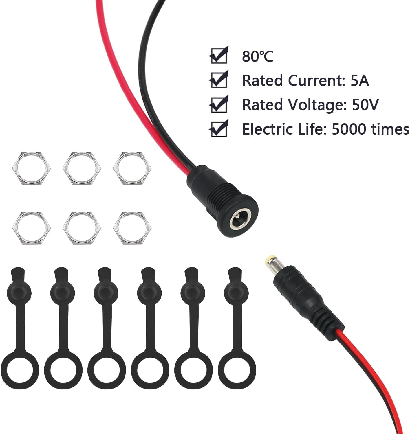 6 Sets 5.5 X 2.1Mm DC Power Jack Threaded Female Panel Mount Barrel Connector Ad
