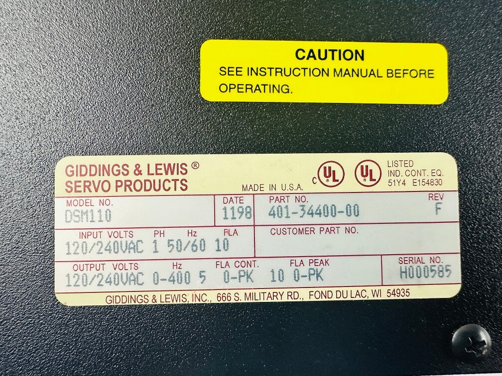 Giddings & Lewis DSM110 401-34400-00 Centurion Servo Drive