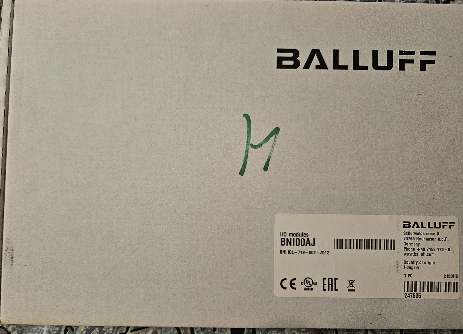 BALLUFF BNI00AJ, SENSOR / ACUATOR HUB, BNI IOL-719-002-Z012, NEW #323648