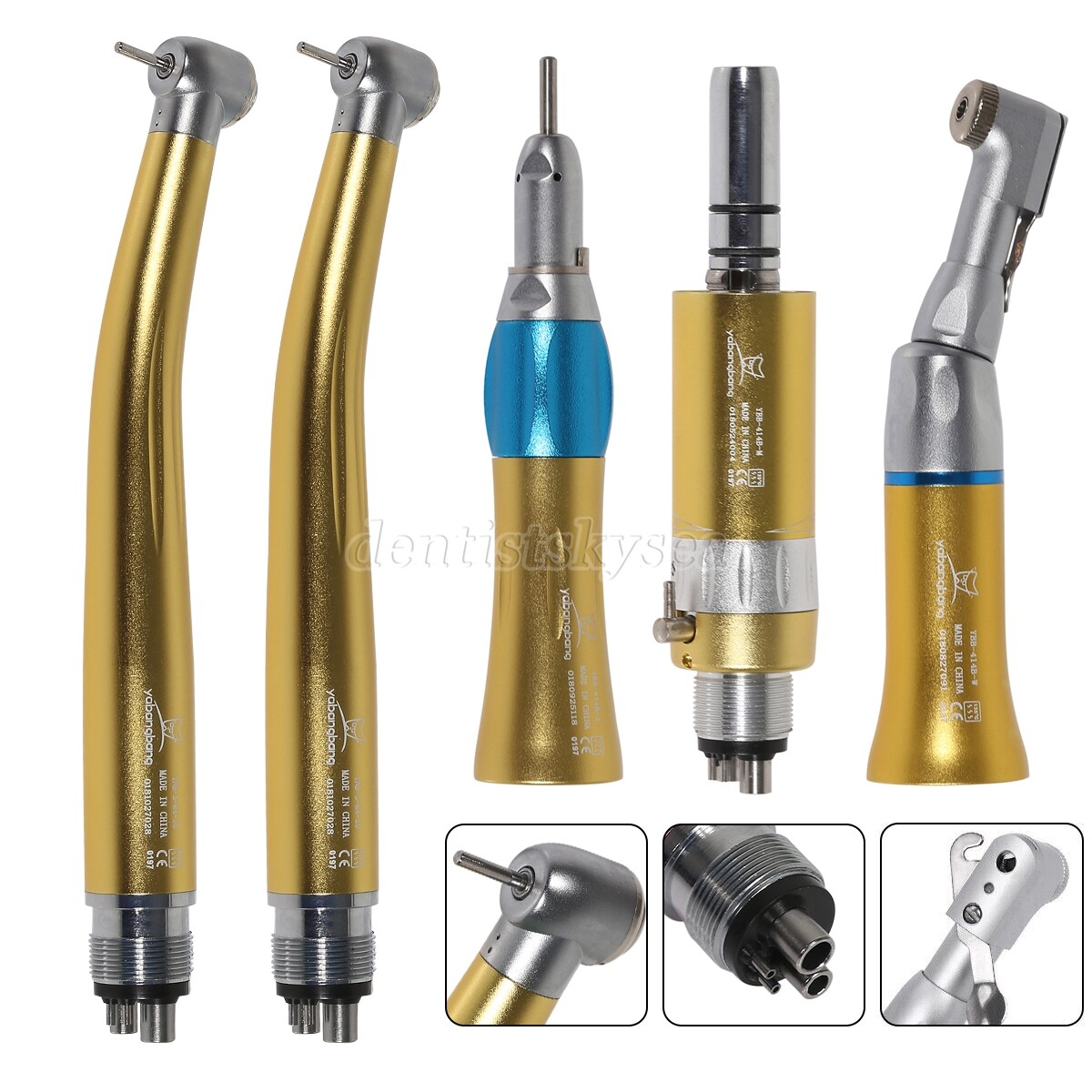 High Speed /Low Speed Handpiece Kit 4Holes Contra Angle Golden Dental