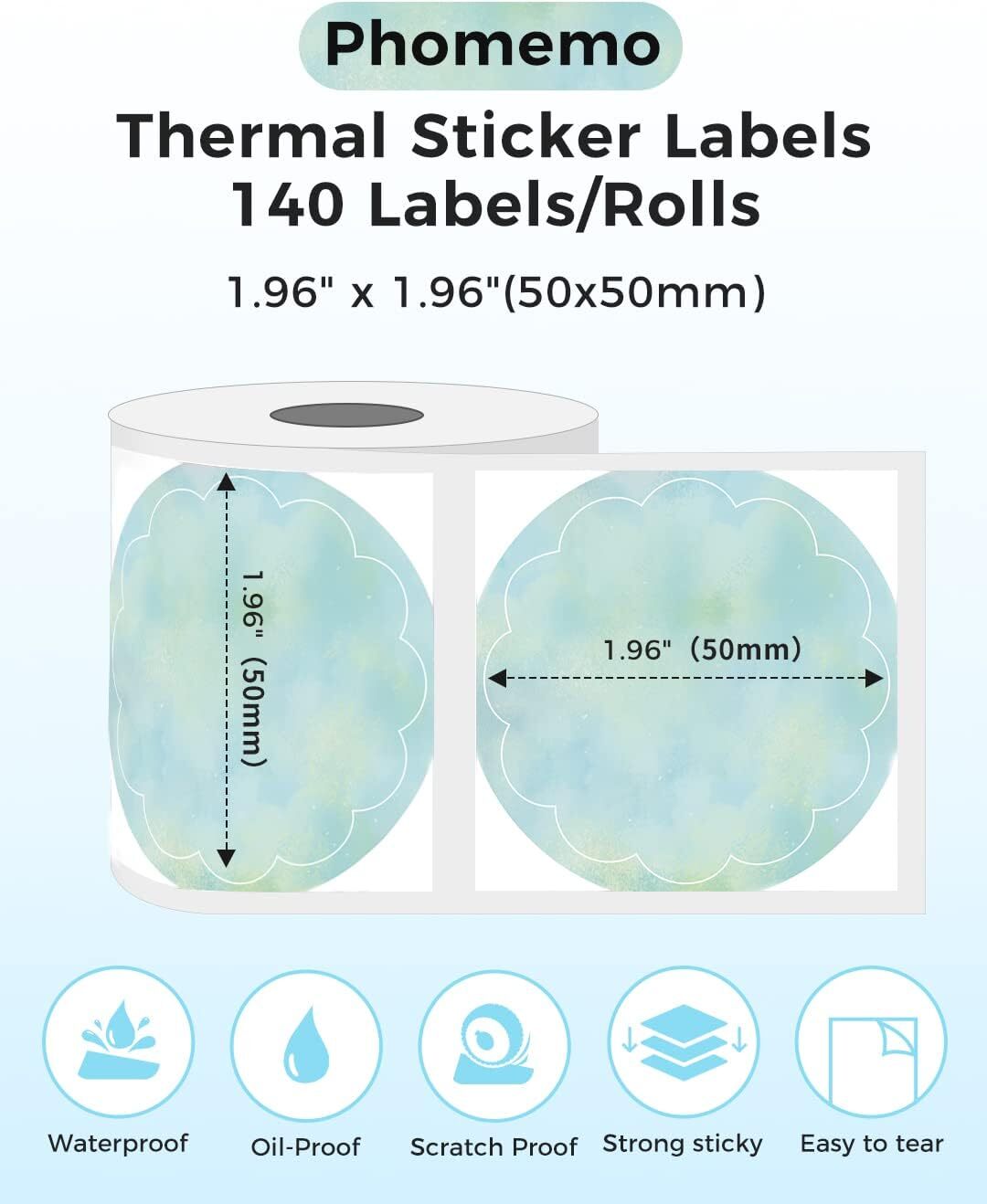 3Rolls Self-Adhesive Thermal Sticker Label Round 50x50mm for Phomemo M110 M100