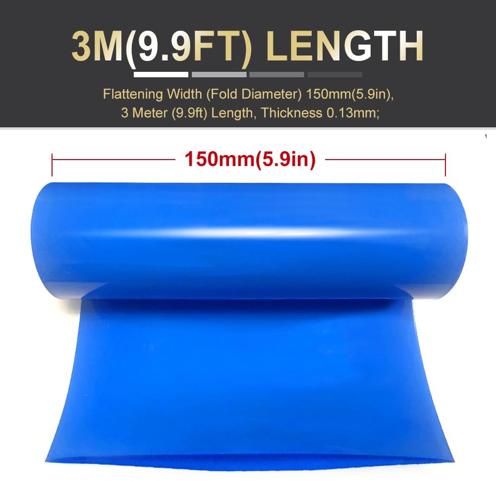 PVC Heat Shrink Wrap Tube, Flat Width 5.9in(150mm), Blue