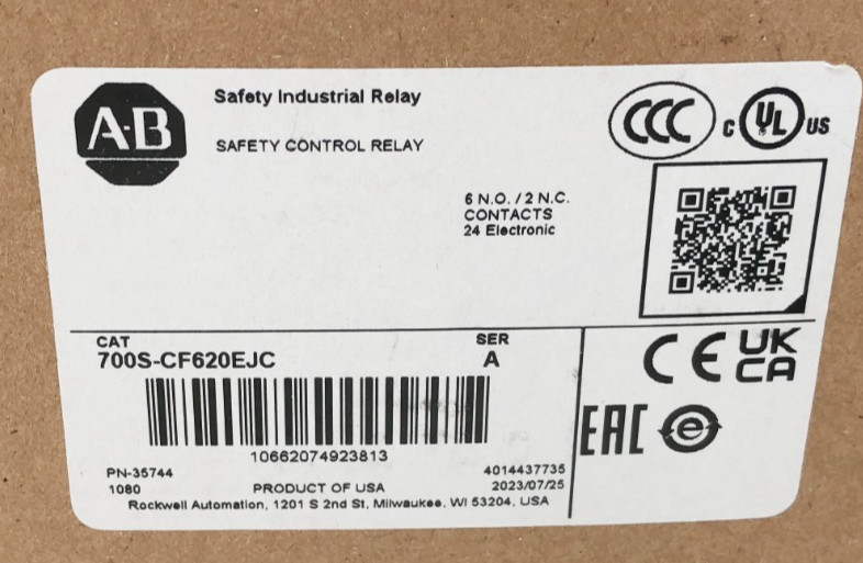 New Allen Bradley 700S-CF620EJC Ser. A Safety Control Relay 24VDC