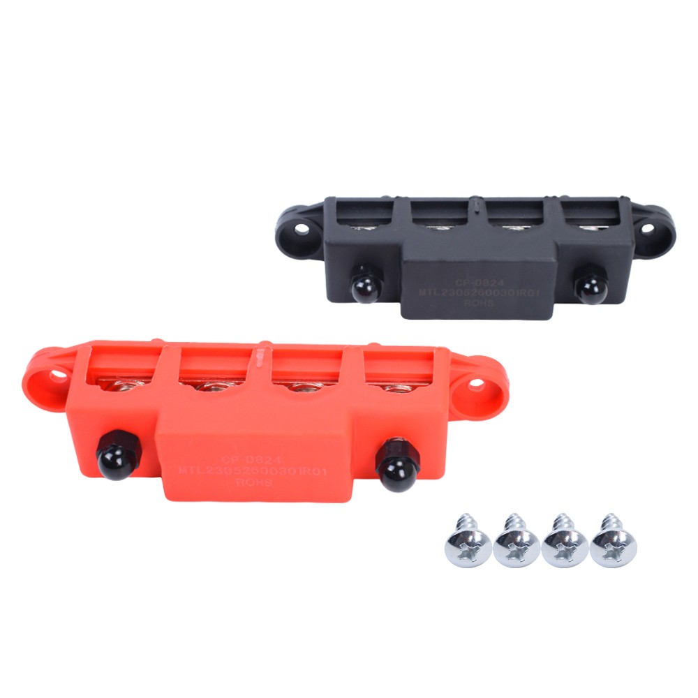 Red & Black 5/16″ 4 Stud Power Distribution Busbar Bus Bar With Cover Fast Ship