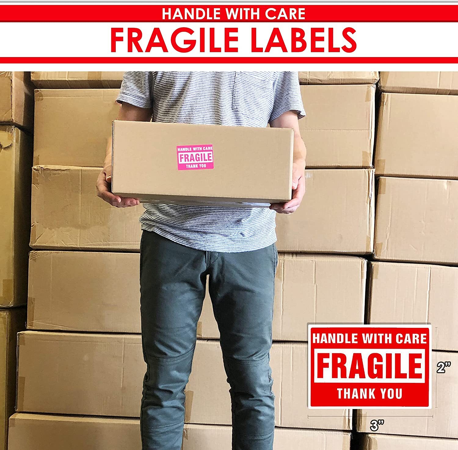 10000 Fragile Stickers 2×3 Handle with Care Thank You Mail Labels 500/Roll