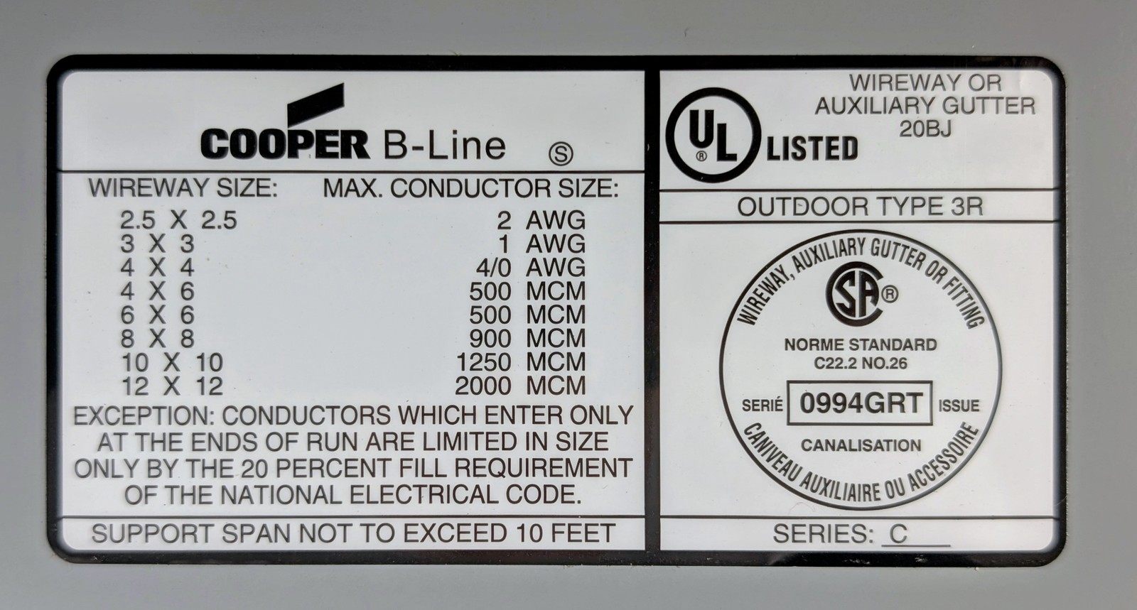 Eaton Cooper B-Line 6636 GRT NK 6x6x36 Type 3R Screw Cover Wireway Outdoor