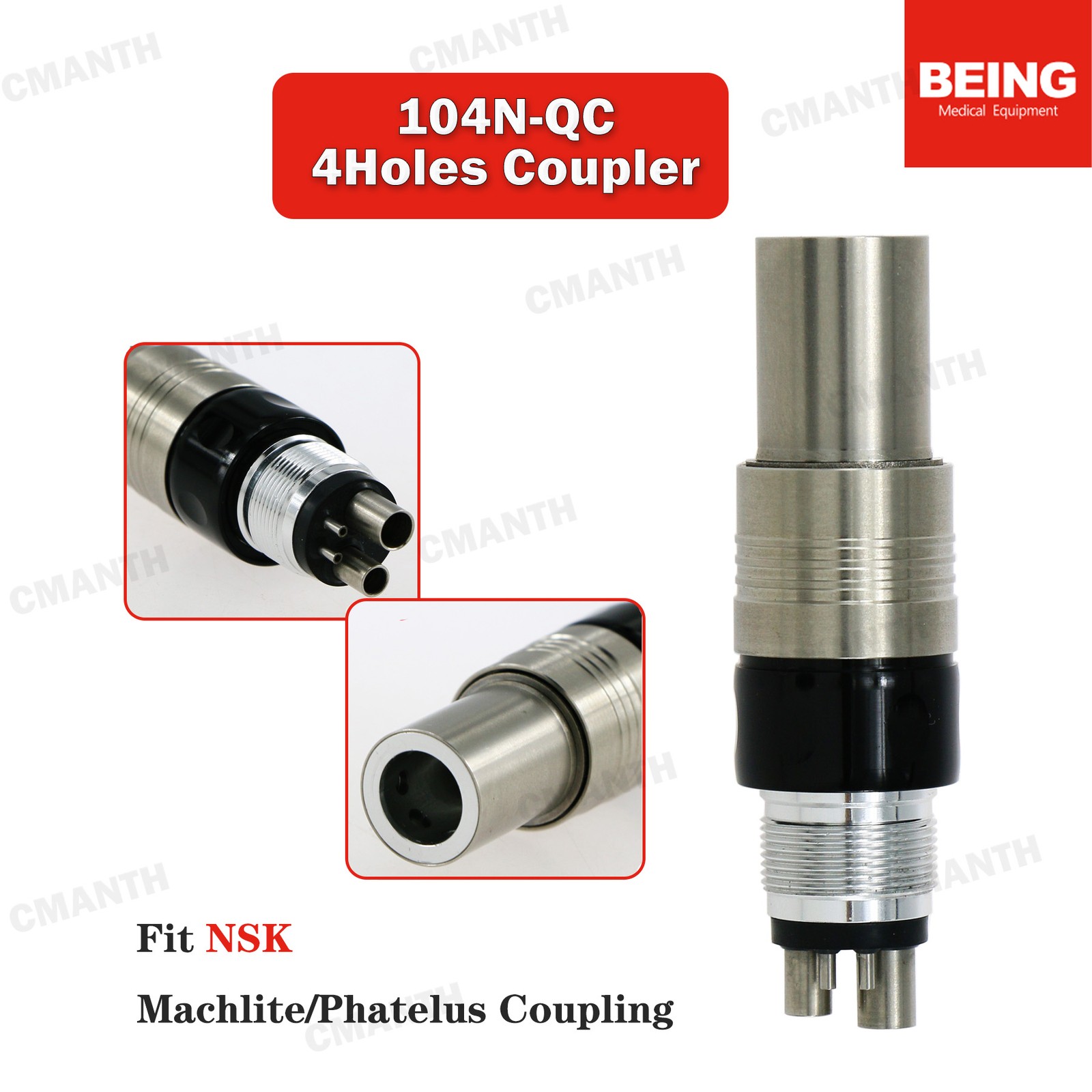BEING Dental High Speed Handpiece Fiber Optic Air Turbine4/6Hole Coupler Fit NSK