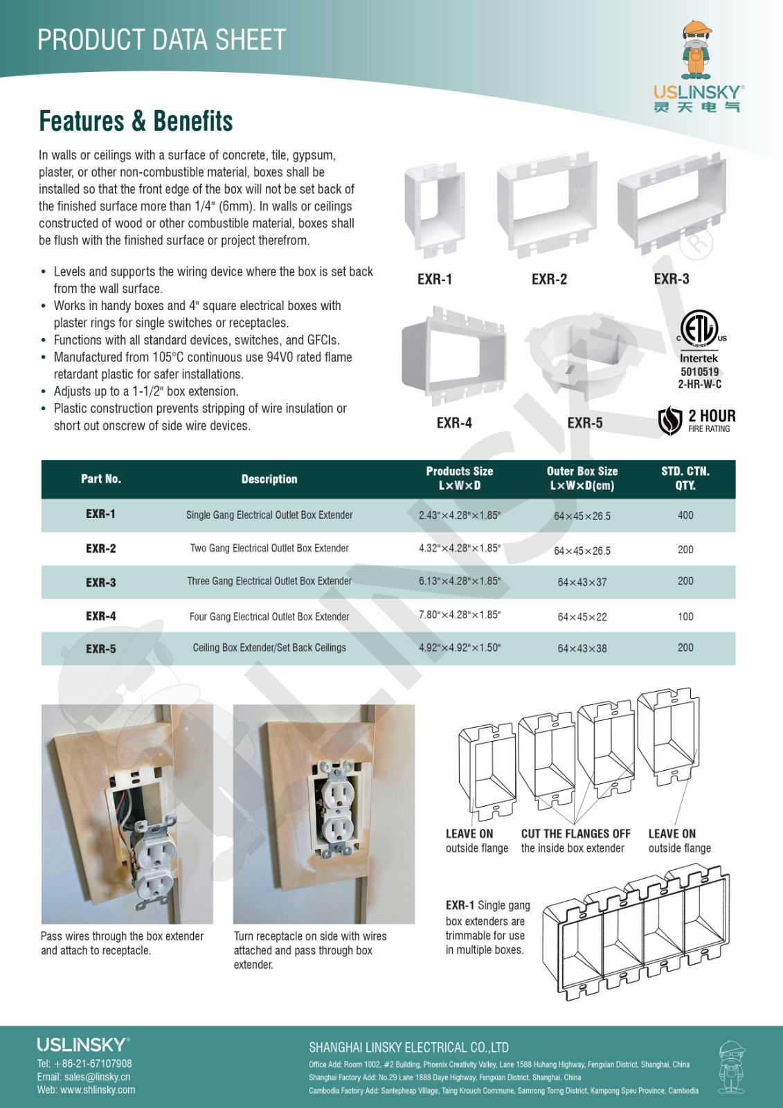 2-Gang White Electrical Box Extender for Outlets/Switches/GFCIs, ETL Listed LOT