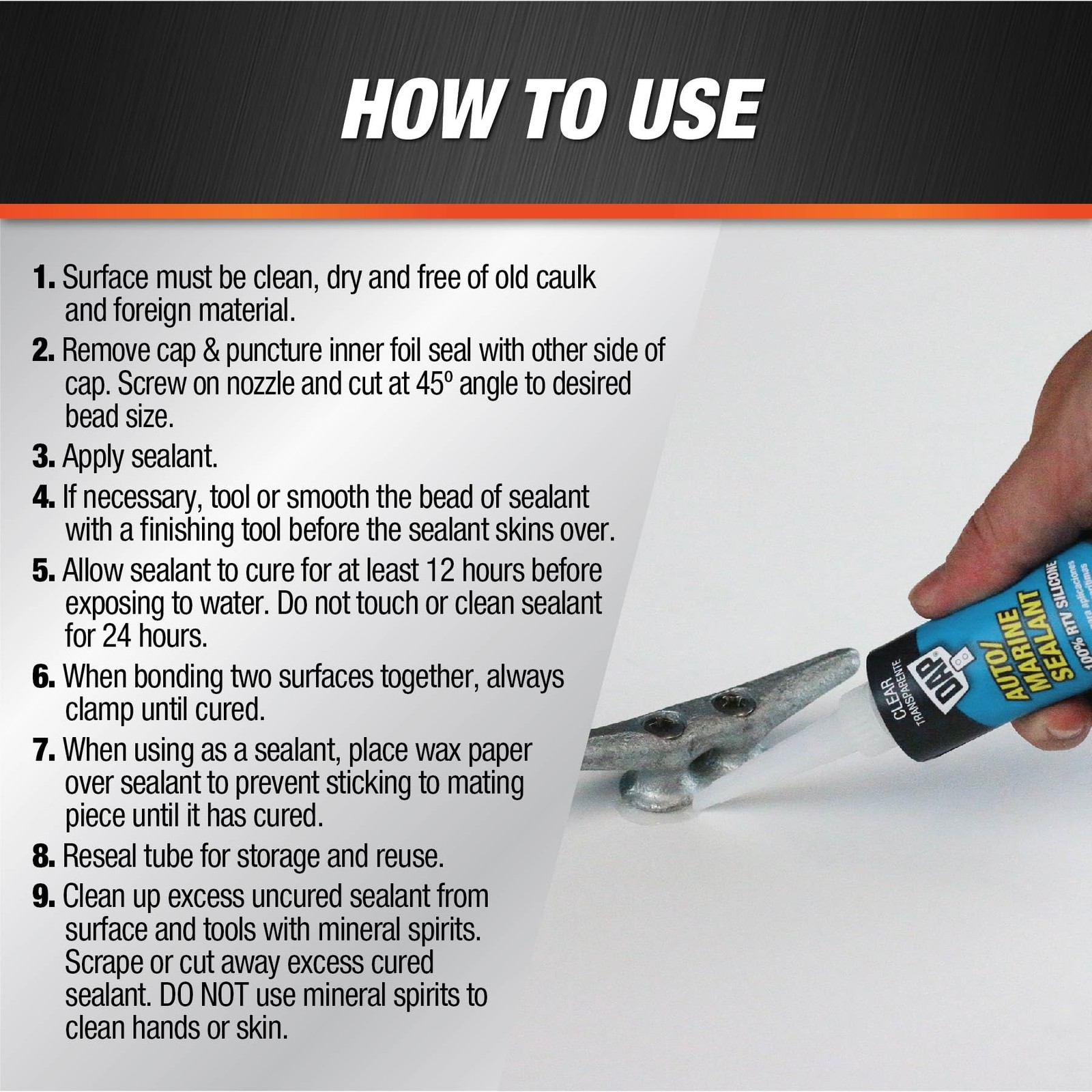 Clear Silicone Sealant 2.8 Ounce Waterproof Durable Automotive Marine Repair