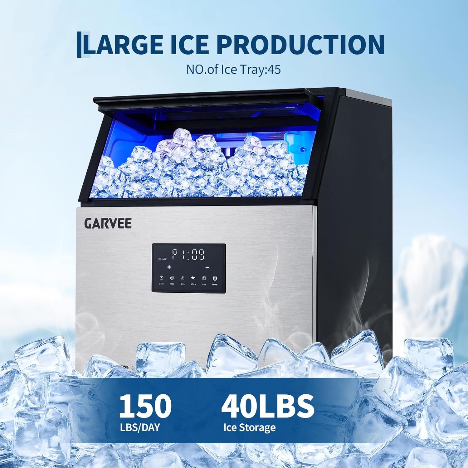 ✅Commercial Ice Maker Machine, 150 LBS/Day, Under Counter Ice Machine with 40 L