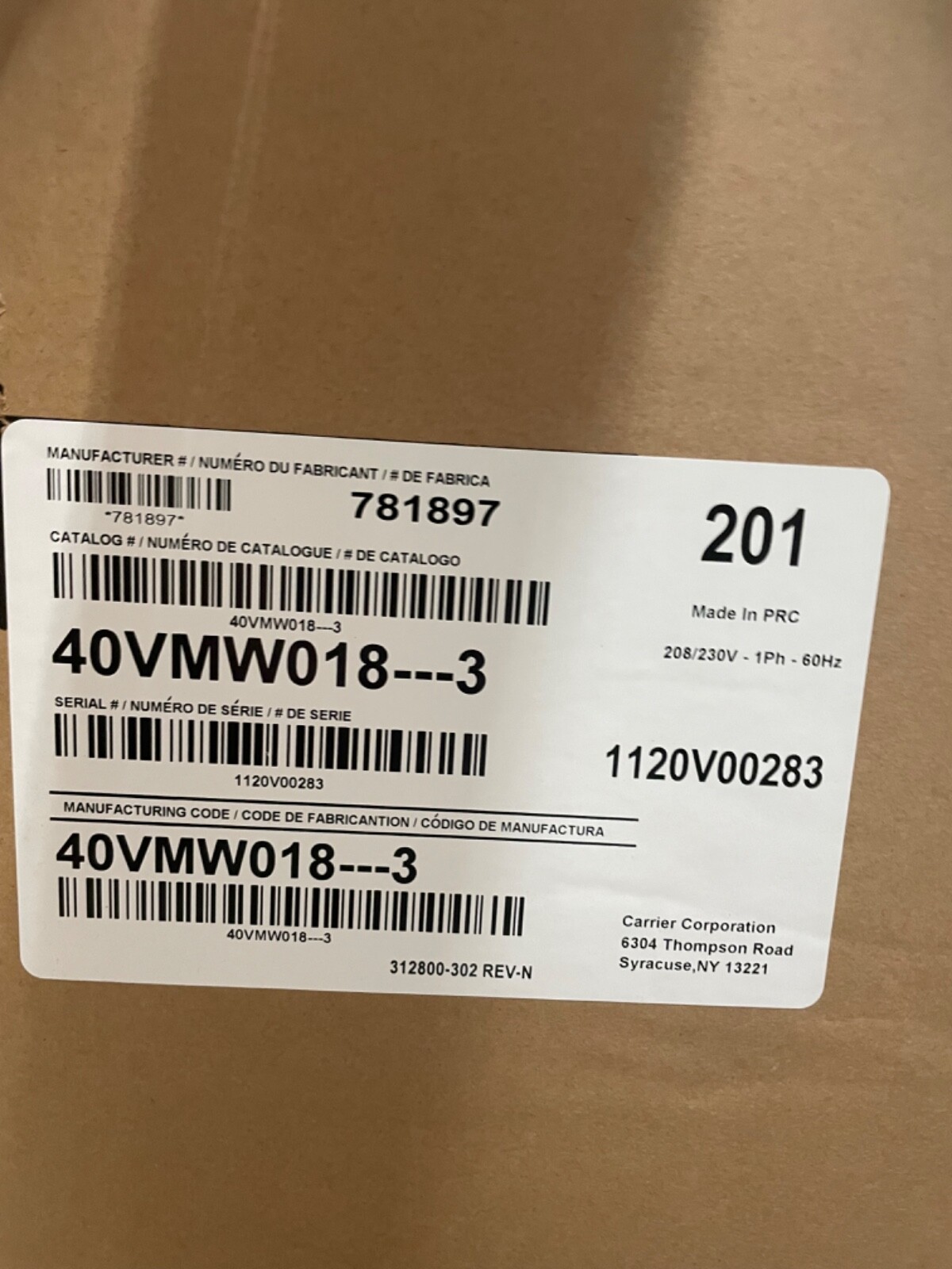 Carrier 40VMW Ductless High Wall Indoor VRF Unit 18,000 Btu