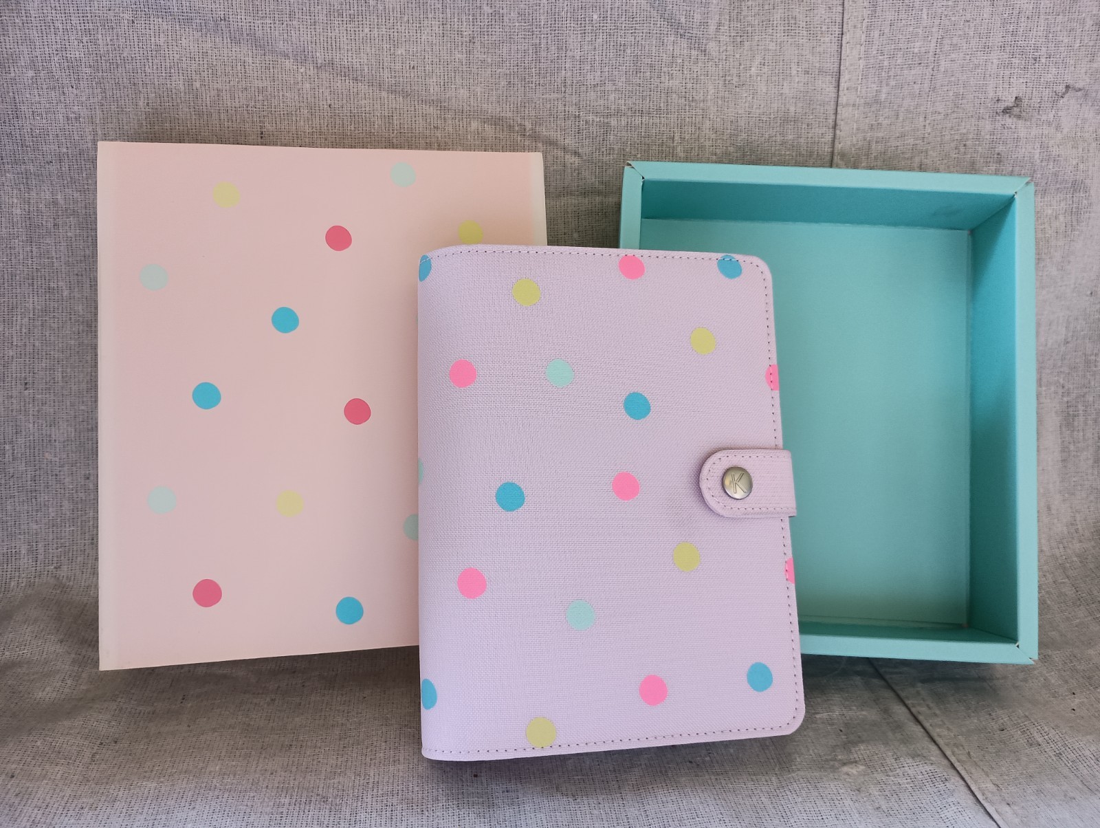 NIB Kikki K Purple Multicolor Spots Canvas Personal Planner Notebook Calendar