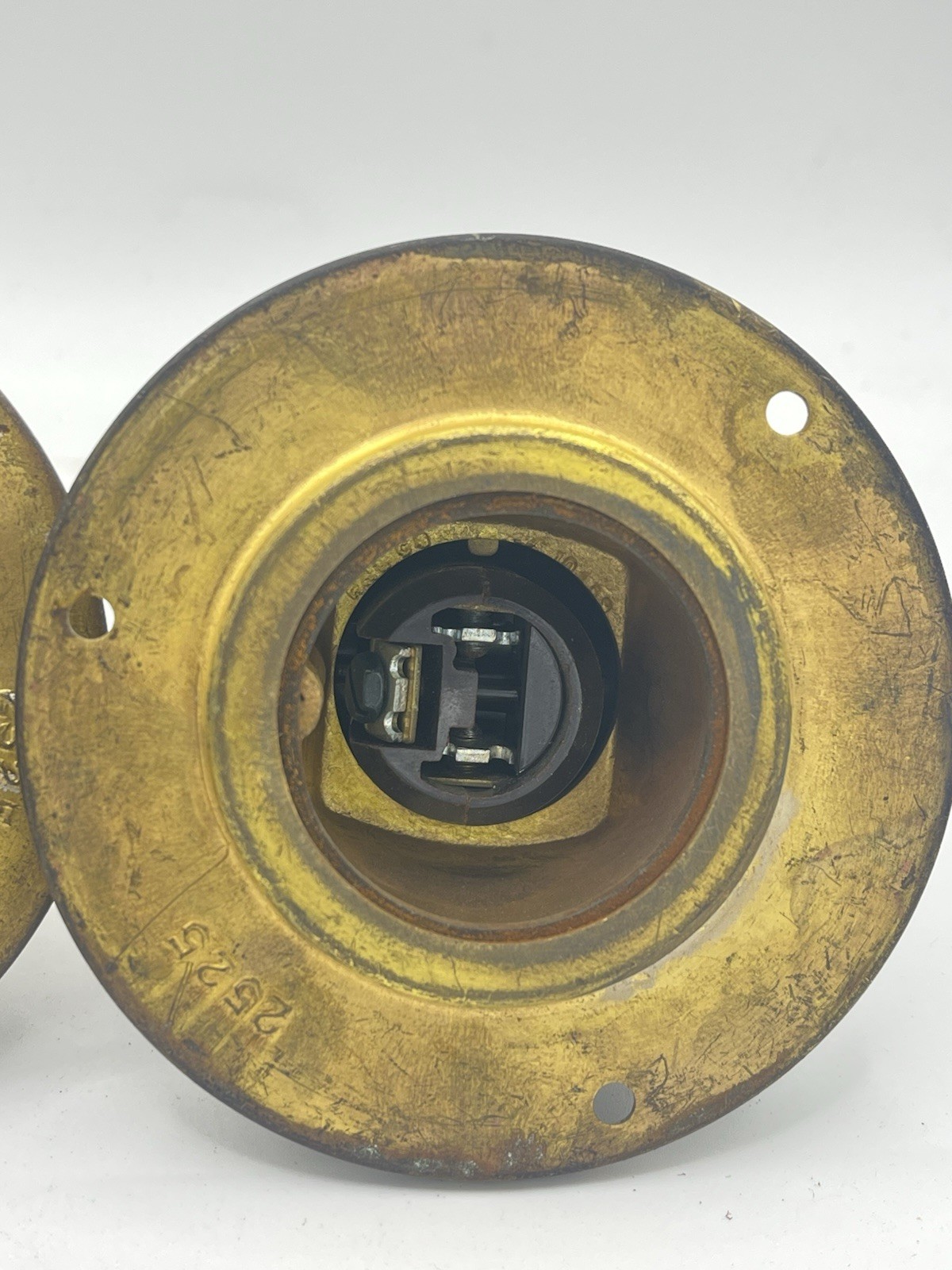 Vintage Russell & Stoll Brass Flush Mount Electrical Receptacle Outlet Pair