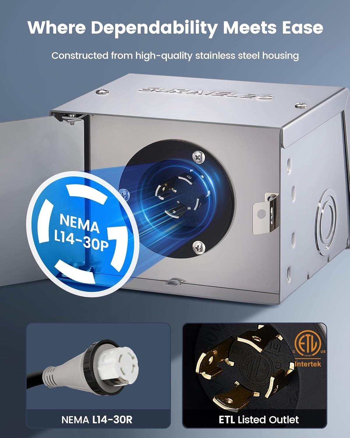 30 Amp Generator Power Inlet Box, NEMA L14-30P Generator Box for 4-Prong Cord, S