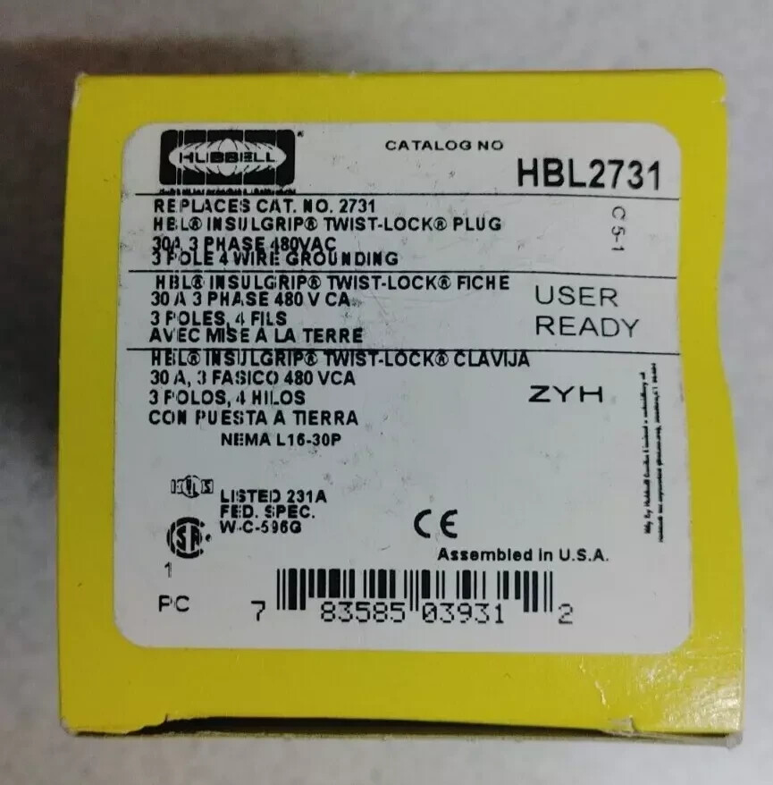 Hubbell HBL2731 Locking Plug – Black/White
