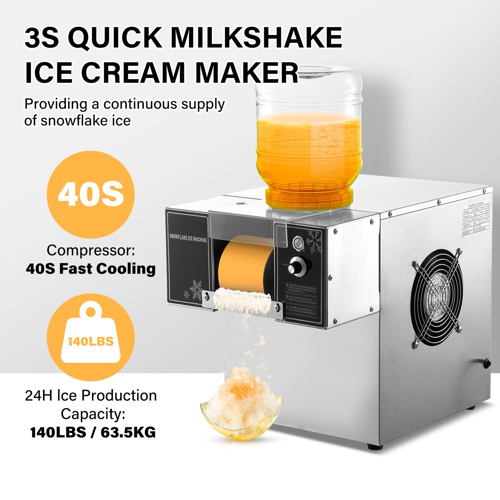 Commercial Snowflake Ice Machine, Snow Cone Machine, Ice Shaver Slush Maker New