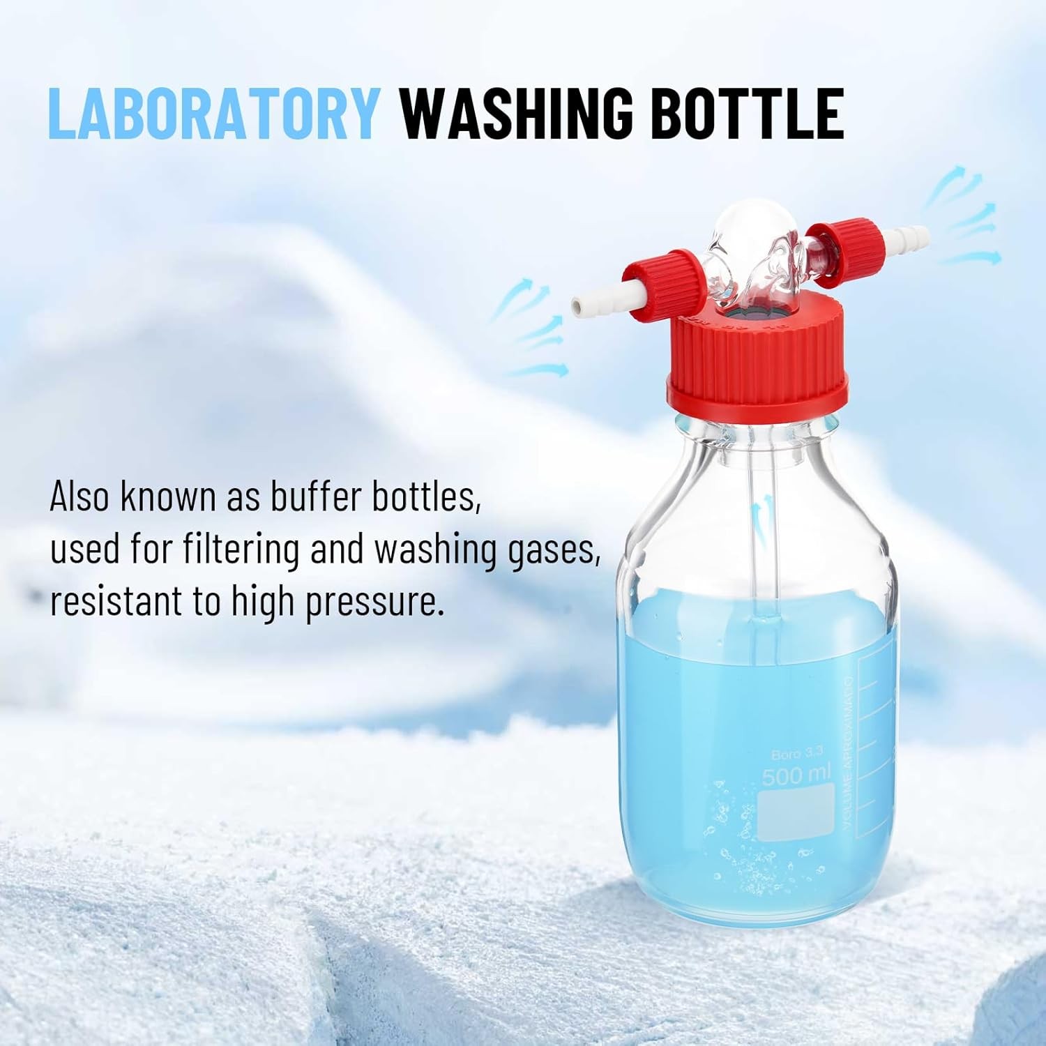 250/500mL Lab Gas Washing Lab Buffer Bottle Glass Vacuum Wash GL45 Bottle Glass