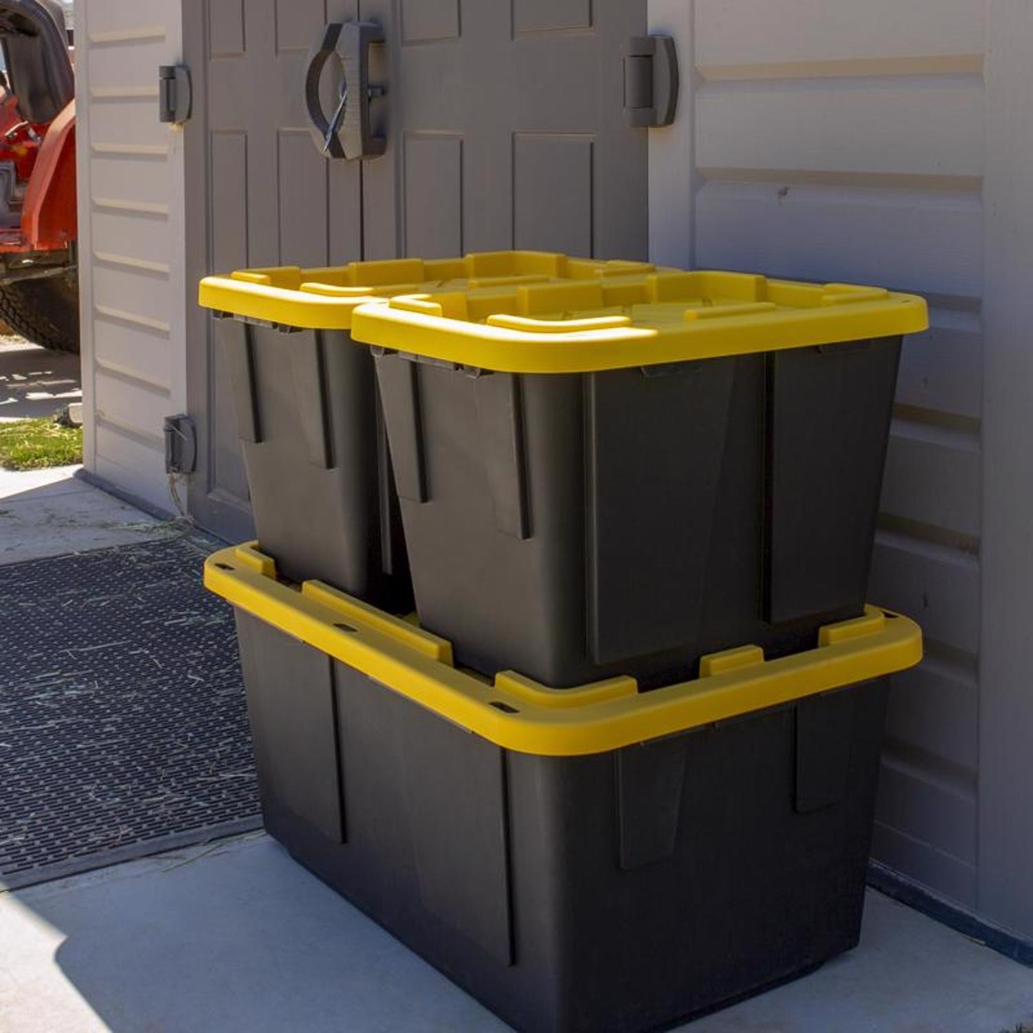 Greenmade Pro. Grade 12 gal Black/Yellow Storage Box Stackable (4-pack)