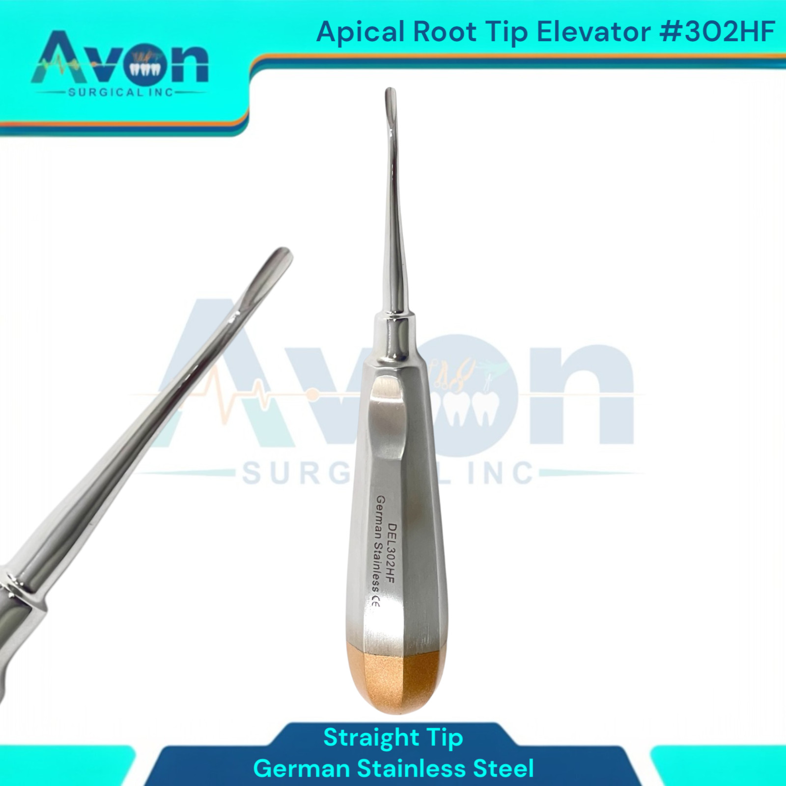 2pcs Dental Root Extraction Apical Elevator Picks, #302HF + #303HF, Stainless