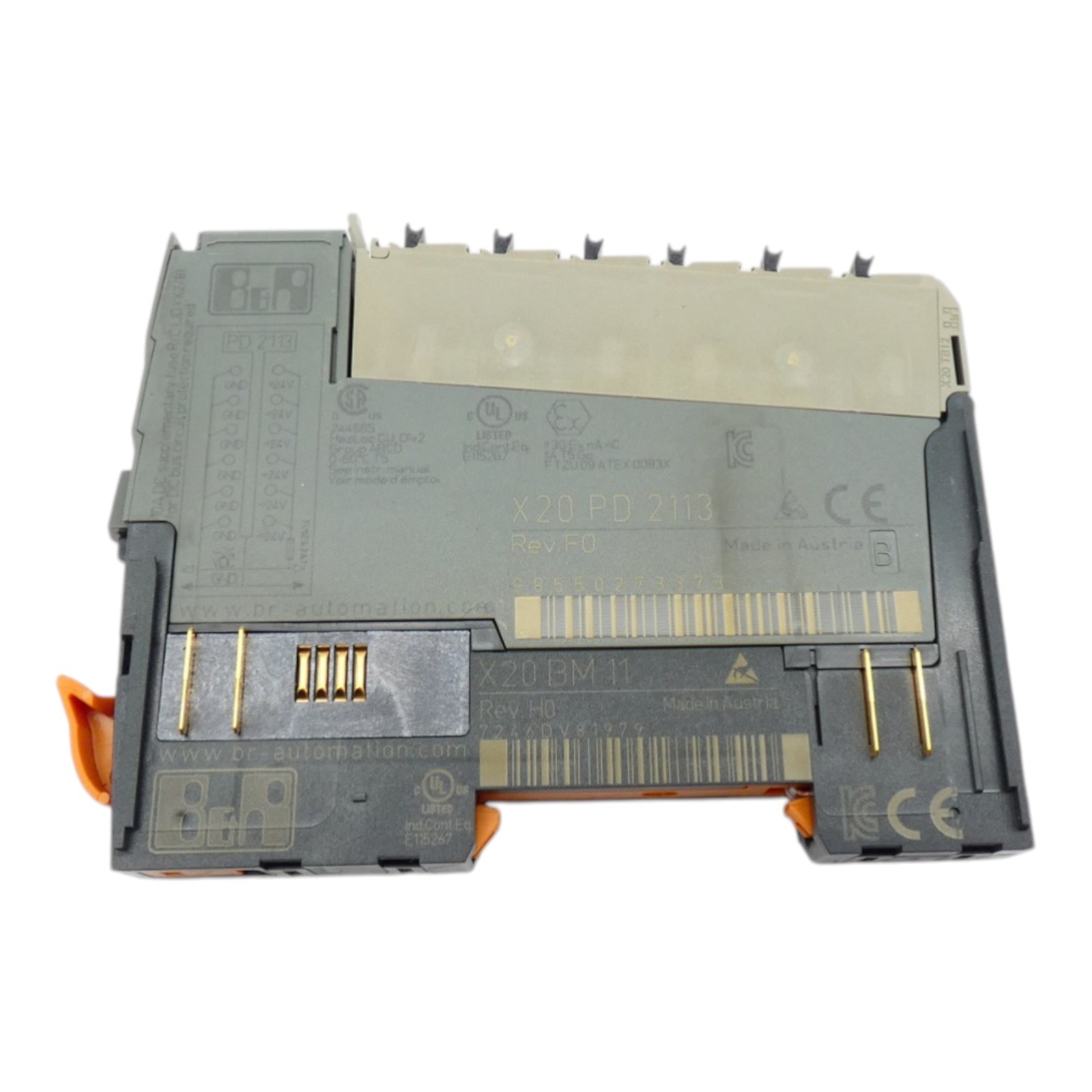 B&R Automation X20PD2113 Rev:F0 + X20BM11 Rev:H0 + X20TB12 -used/Attn.-