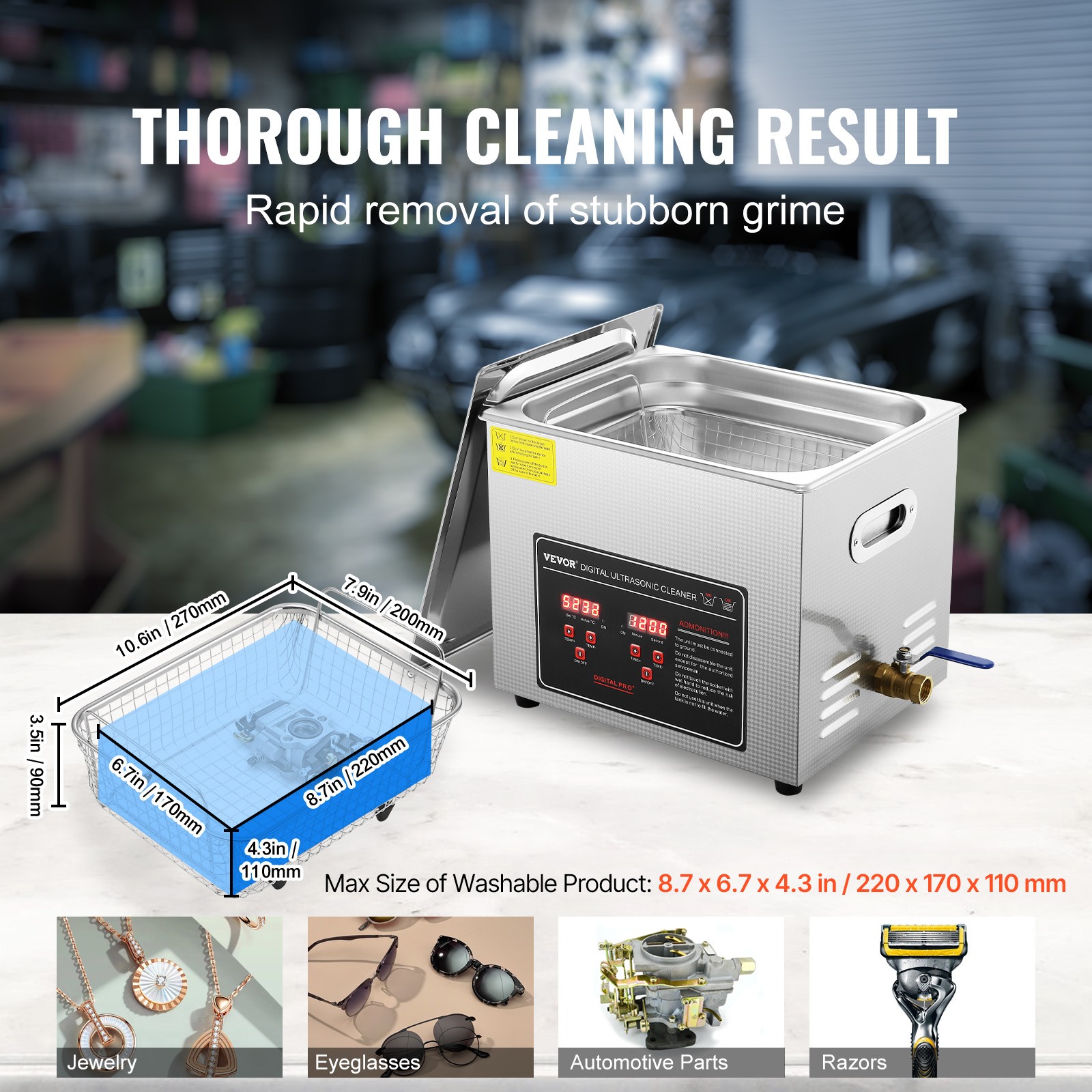 VEVOR 10L Ultrasonic Cleaner with Timer Heating Machine Digital Sonic Cleaner