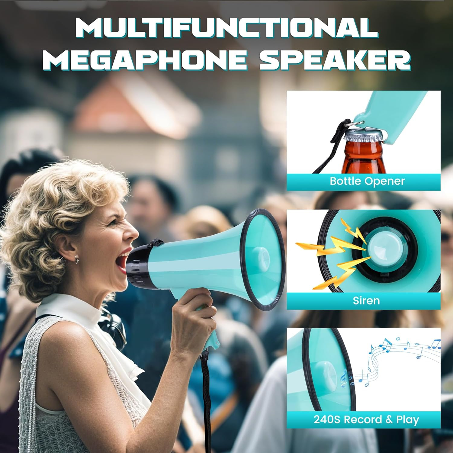 Mymealivos 20W Megaphone Bullhorn, Built in Siren & 240S Recording, 5.4″×8.6″ Po