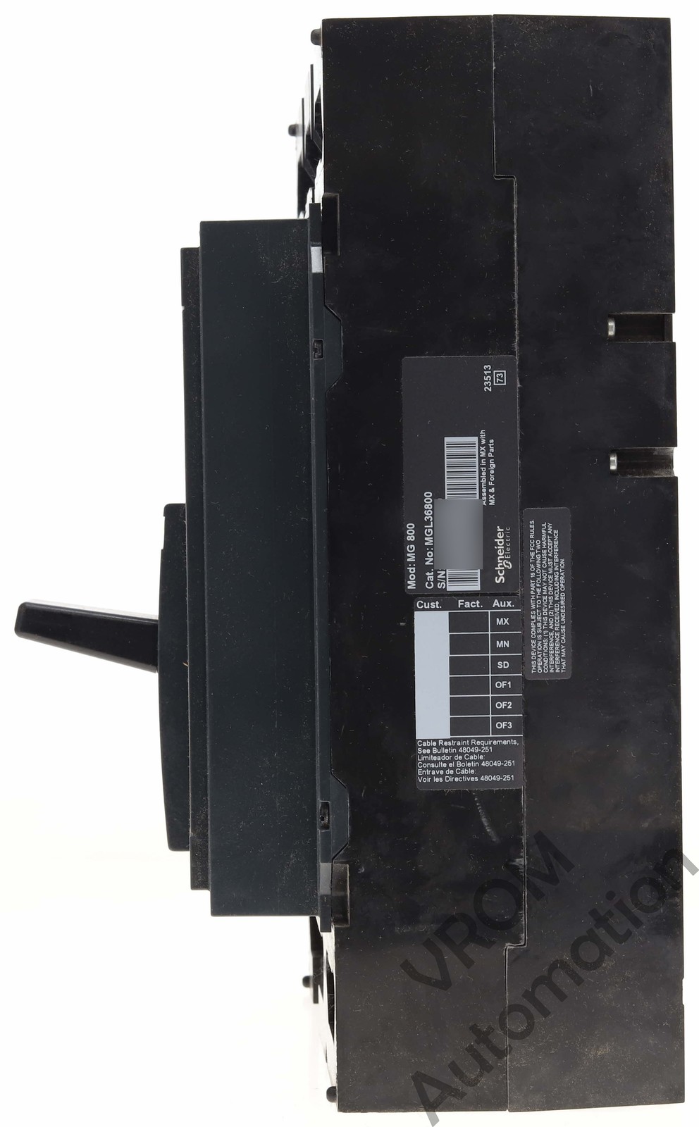 Surplus Square D MGL36800 PowerPact Circuit Breaker 800A 3-Pole 600VAC