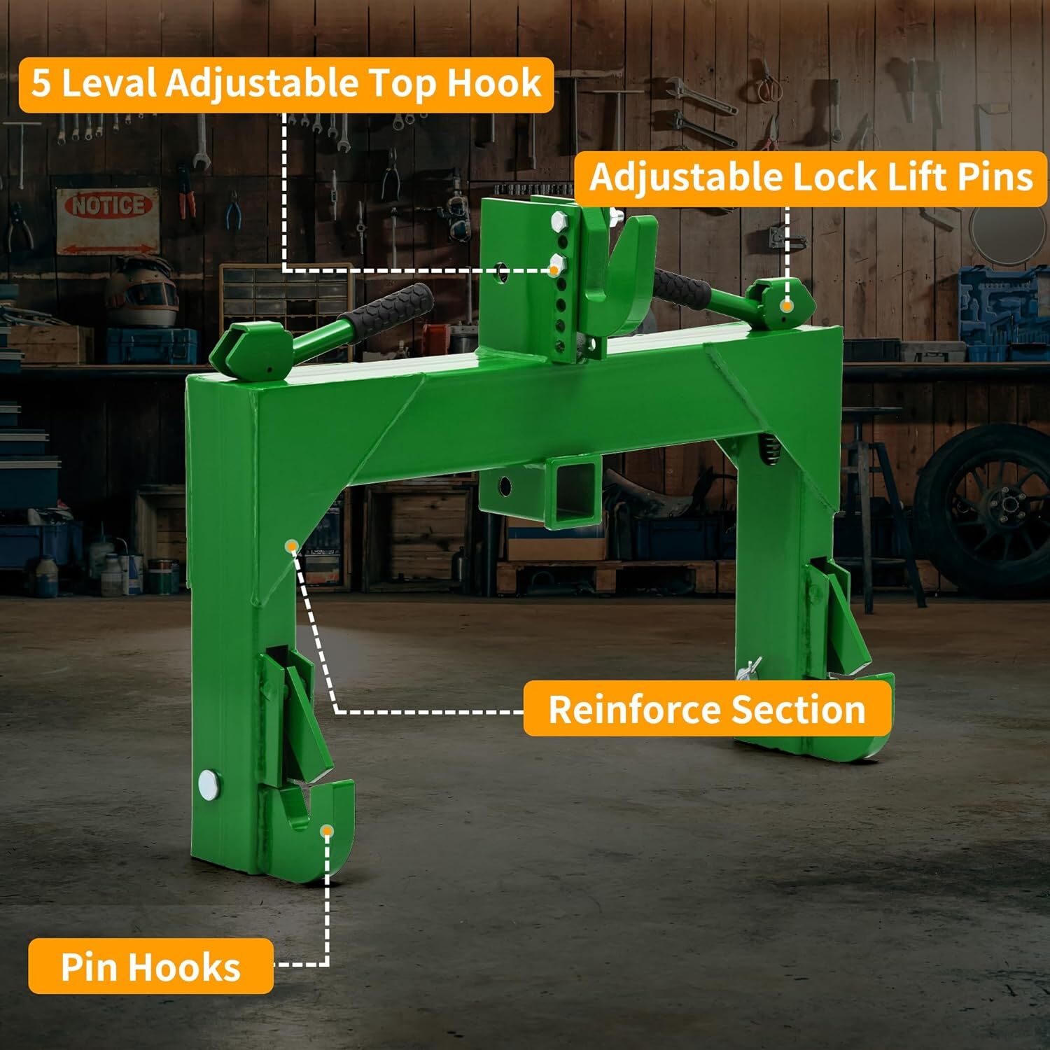 3 Point Quick Hitch for Cat 1 & 2 Tractors W/ 2″ Receiver Hitch 3000 LB Steel
